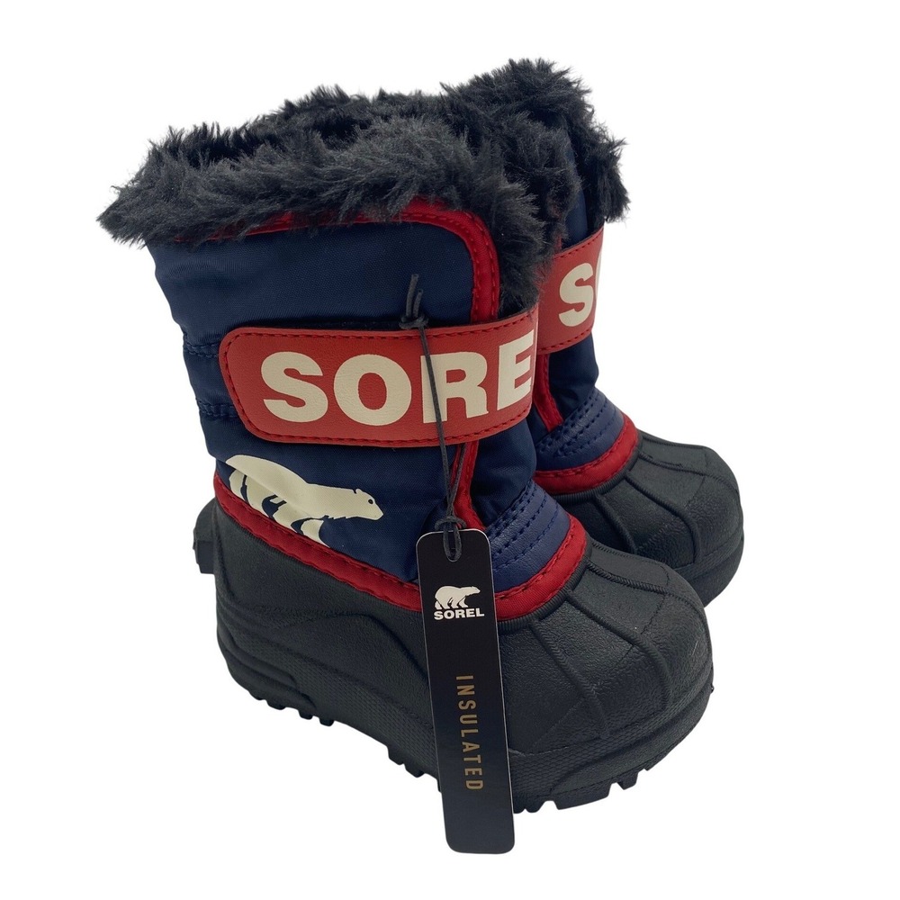 Sorel Toddler Snow Commander Insulated Waterproof Boots Navy Red NV5190-466 Sz 5